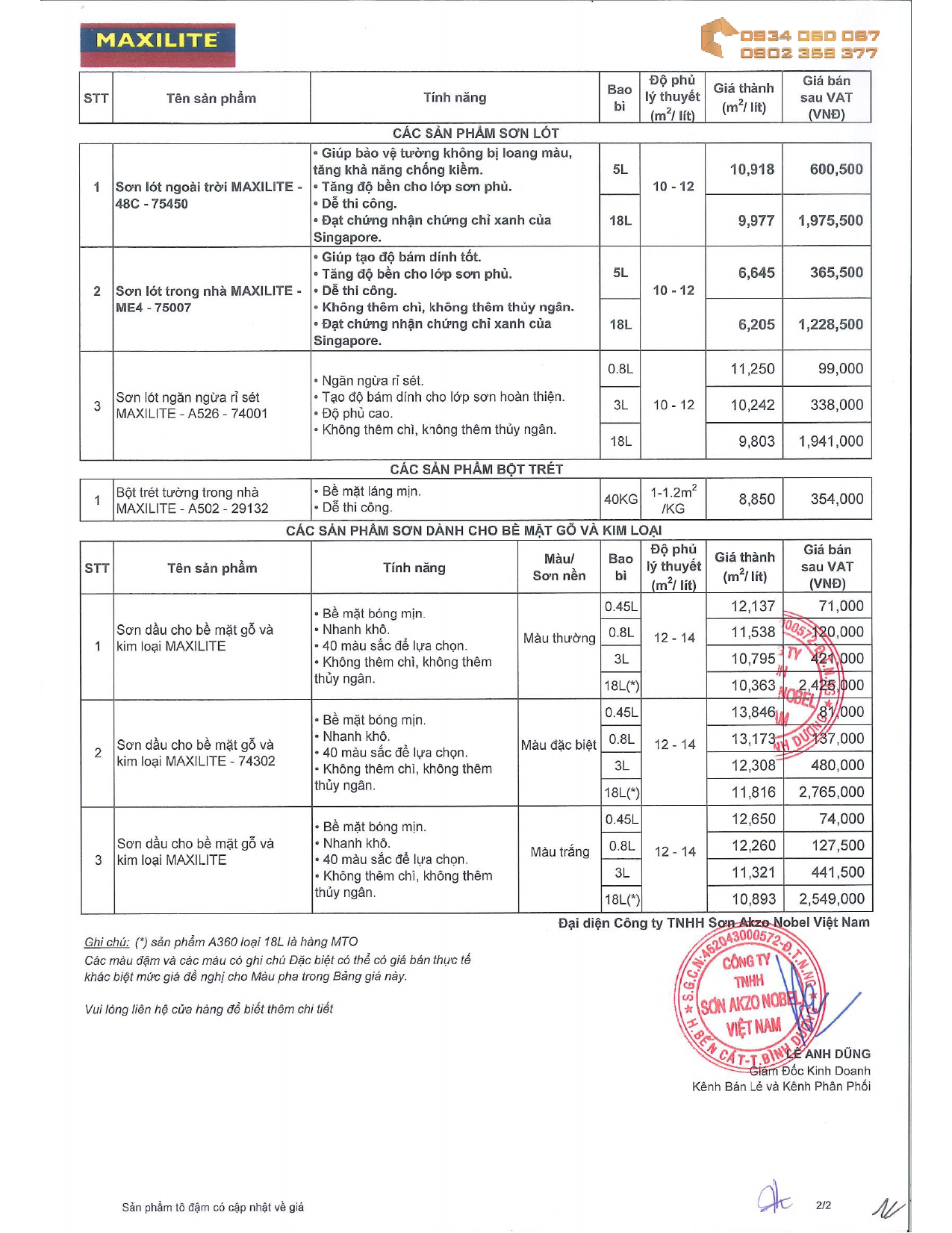 Báo giá sơn Maxilite năm 2021 trang 2