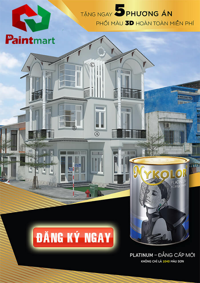 Phối màu sơn nhà mặt tiền 3D Free khi mua sơn ngoại thất bóng cao cấp Mykolor Grand Ruby Feel