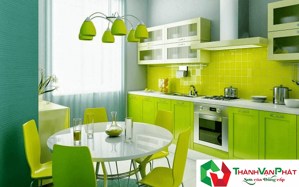 Màu sơn nội thất Mệnh Mộc - màu xanh khu vực nhà bếp