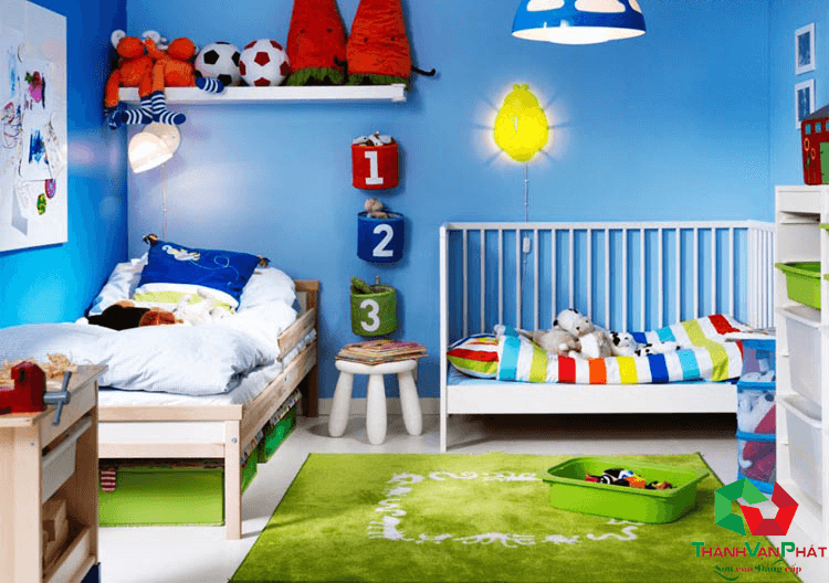 Màu sơn nội thất Mệnh mộc - màu xanh phòng ngủ bé trai