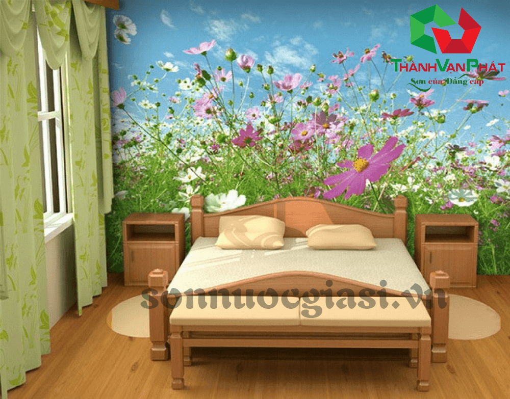 Phòng khách đẹp mê mẩn với những bức tường hoa 3D - phòng ngủ hình 09