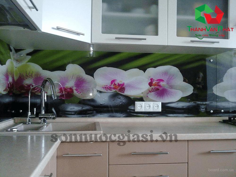 Phòng khách đẹp mê mẩn với những bức tường hoa 3D - phòng bếp hình 12